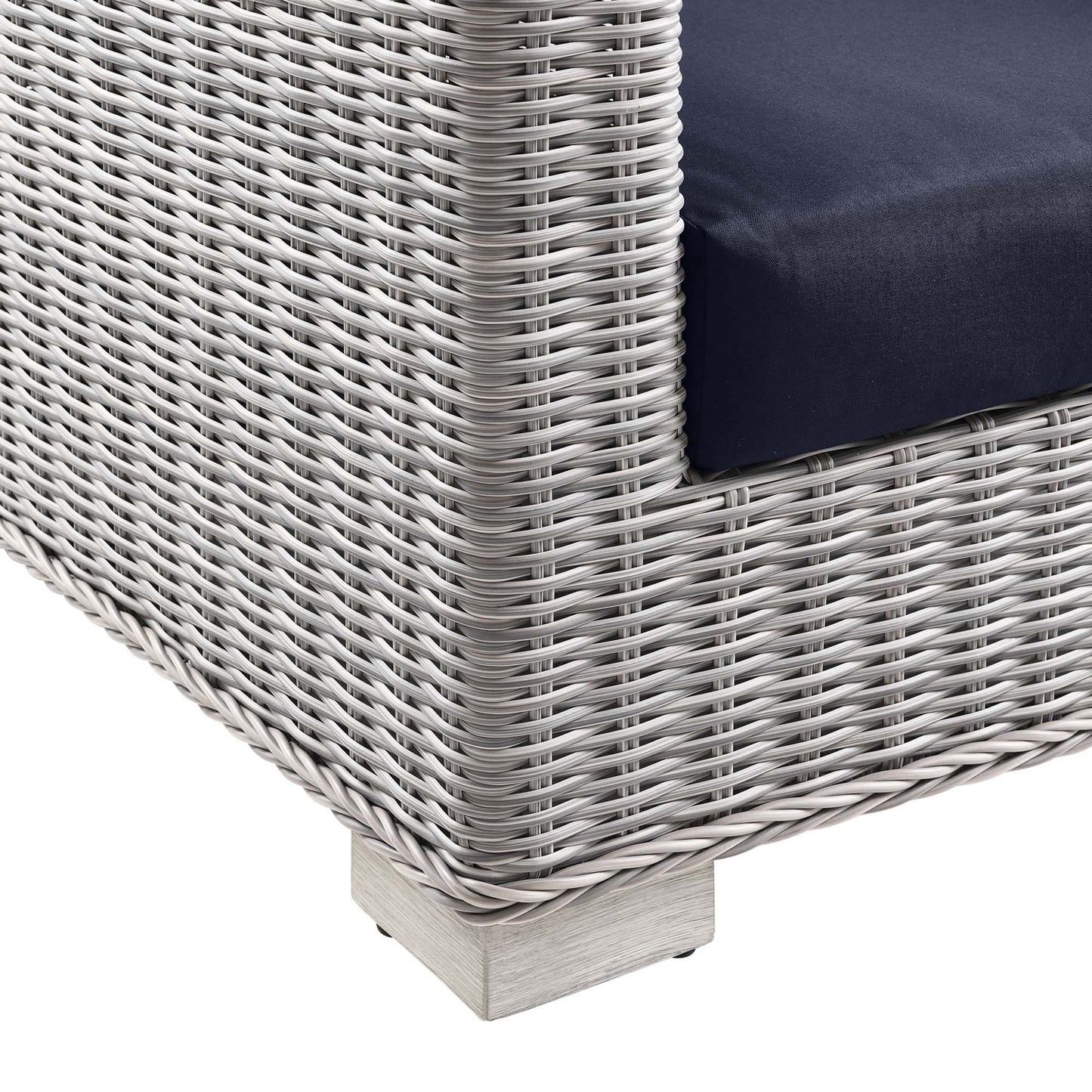 Conway 2-Piece Outdoor Patio Wicker Rattan Armchair and Ottoman Set in Light Gray Navy by Modway (5090)