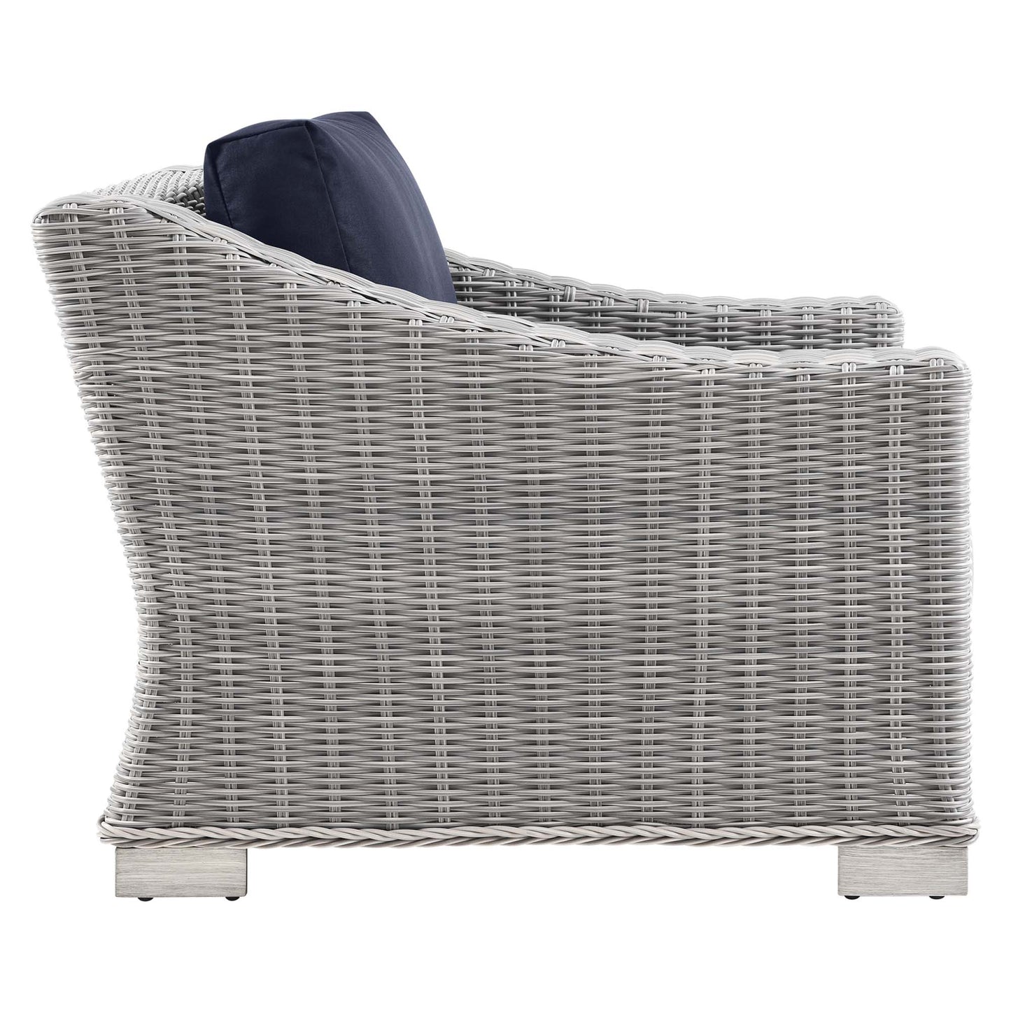 Conway 2-Piece Outdoor Patio Wicker Rattan Armchair and Ottoman Set in Light Gray Navy by Modway (5090)