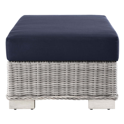 Conway 2-Piece Outdoor Patio Wicker Rattan Armchair and Ottoman Set in Light Gray Navy by Modway (5090)