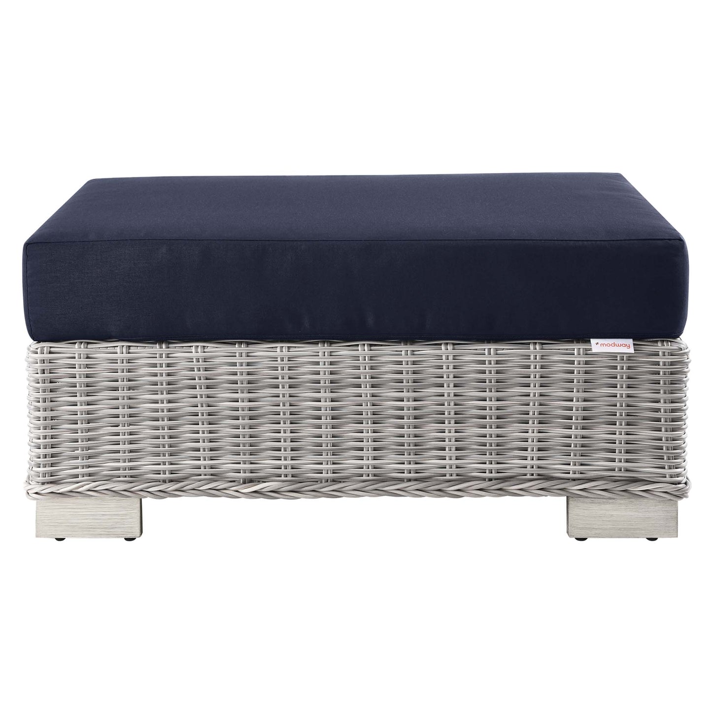 Conway 2-Piece Outdoor Patio Wicker Rattan Armchair and Ottoman Set in Light Gray Navy by Modway (5090)