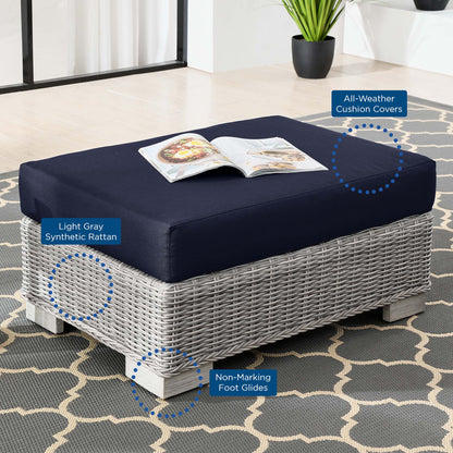 Conway 2-Piece Outdoor Patio Wicker Rattan Armchair and Ottoman Set in Light Gray Navy by Modway (5090)