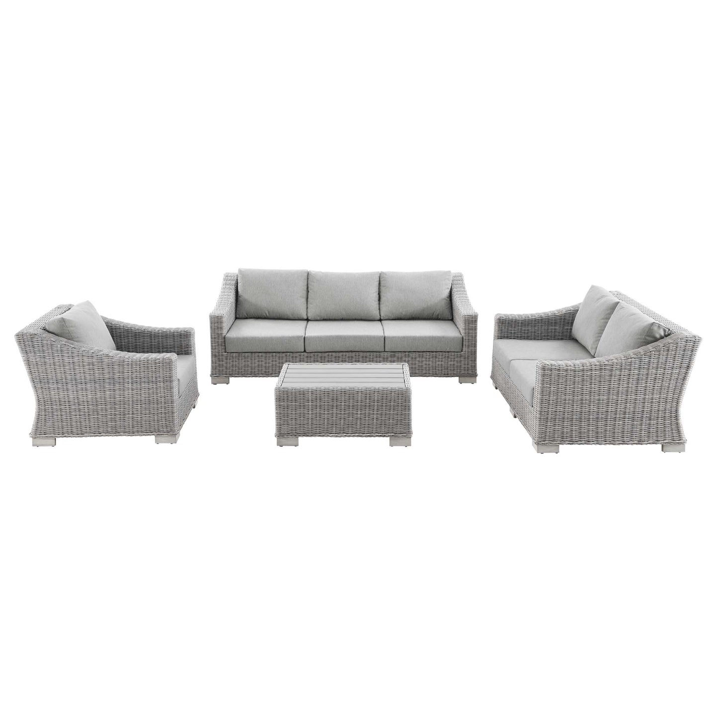 Conway 4-Piece Outdoor Patio Wicker Rattan Furniture Set in Light Gray Gray by Modway (5091)