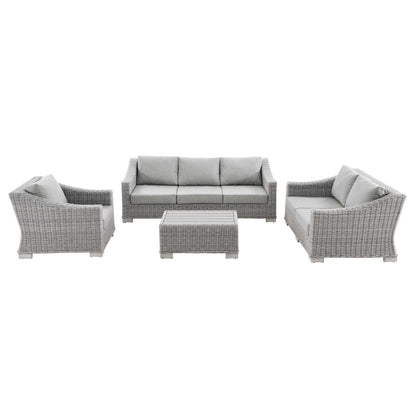 Conway 4-Piece Outdoor Patio Wicker Rattan Furniture Set in Light Gray Gray by Modway (5091)