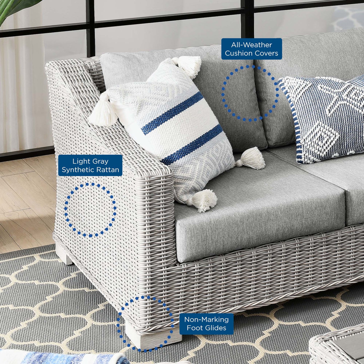 Conway 4-Piece Outdoor Patio Wicker Rattan Furniture Set in Light Gray Gray by Modway (5091)
