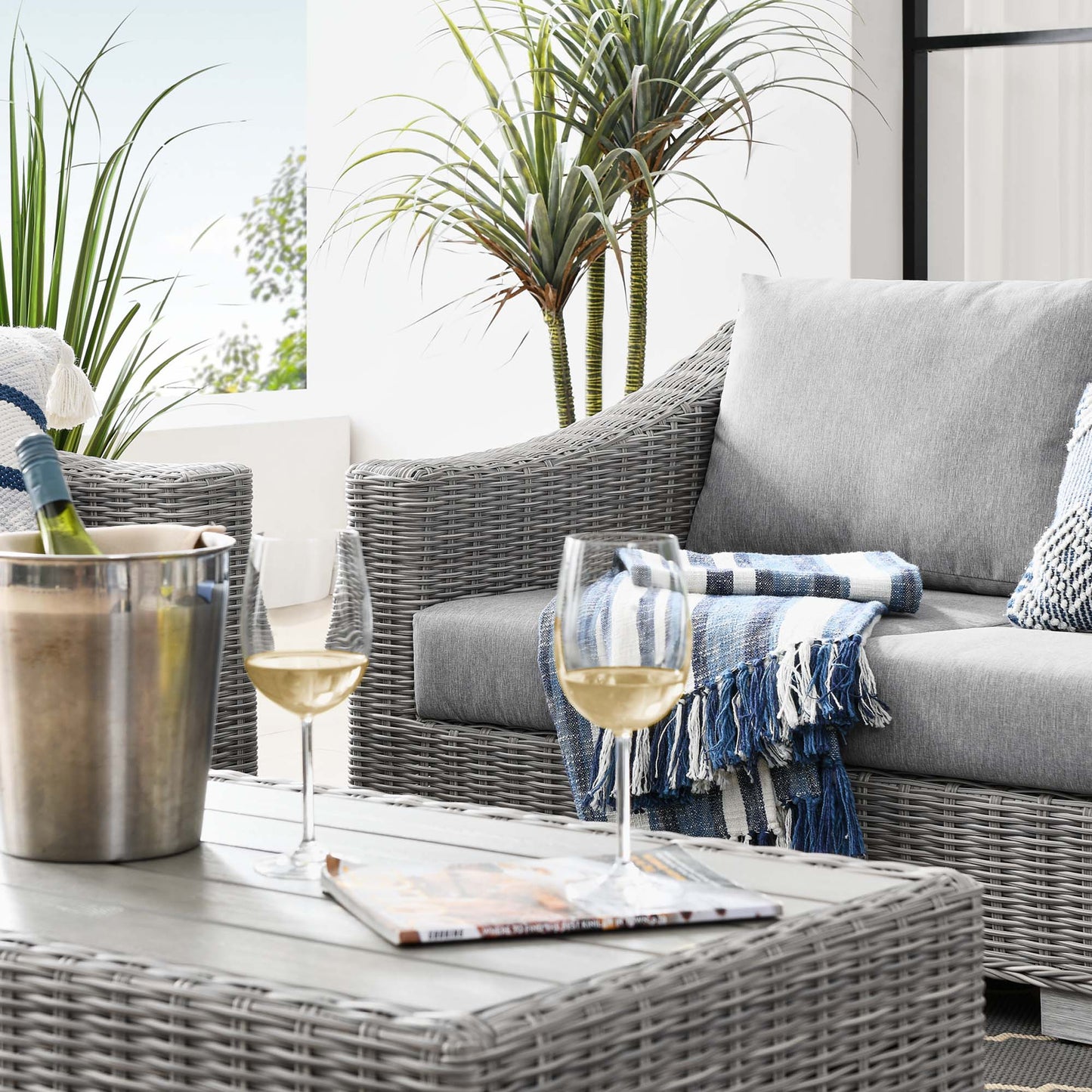 Conway 4-Piece Outdoor Patio Wicker Rattan Furniture Set in Light Gray Gray by Modway (5091)