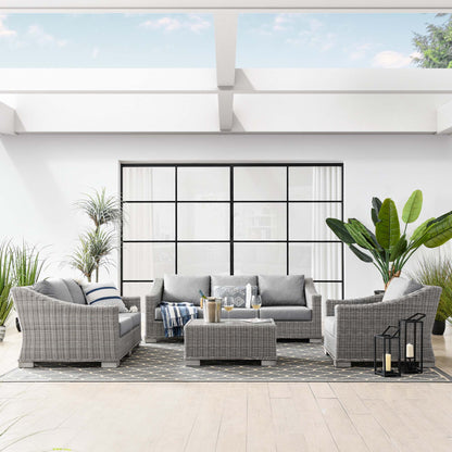Conway 4-Piece Outdoor Patio Wicker Rattan Furniture Set in Light Gray Gray by Modway (5091)