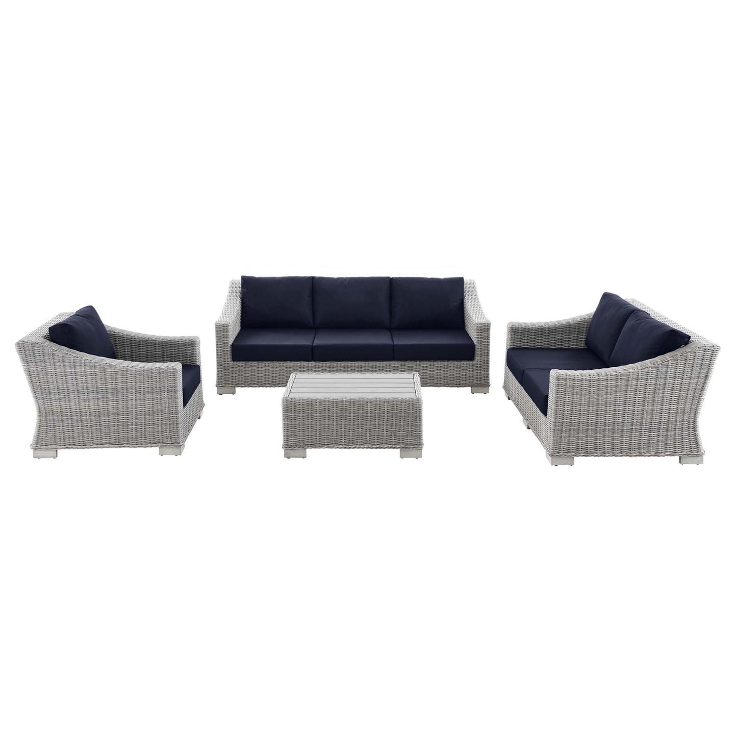 Conway 4-Piece Outdoor Patio Wicker Rattan Furniture Set in Light Gray Navy by Modway (5091)
