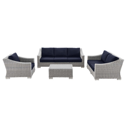 Conway 4-Piece Outdoor Patio Wicker Rattan Furniture Set in Light Gray Navy by Modway (5091)