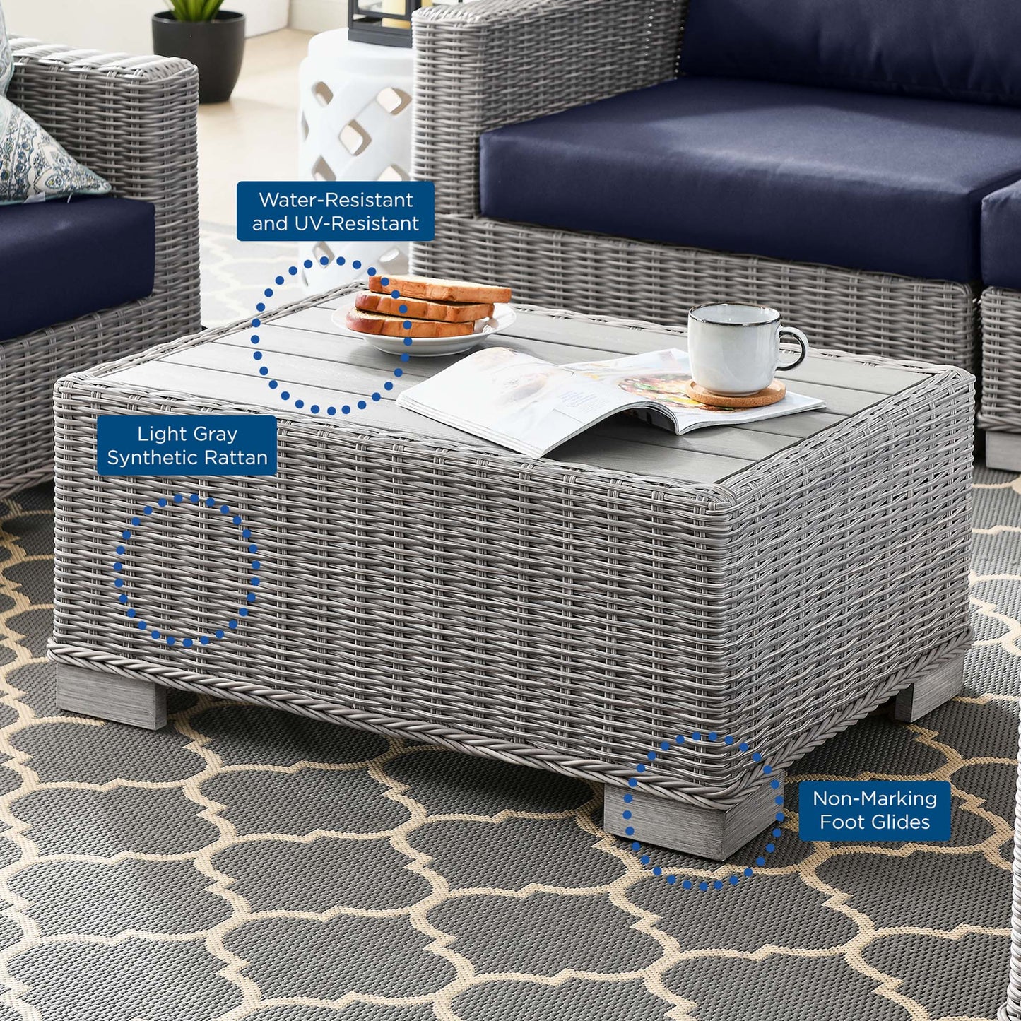 Conway 4-Piece Outdoor Patio Wicker Rattan Furniture Set in Light Gray Navy by Modway (5091)
