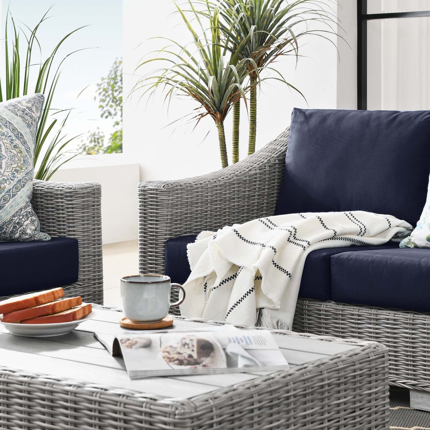 Conway 4-Piece Outdoor Patio Wicker Rattan Furniture Set in Light Gray Navy by Modway (5091)