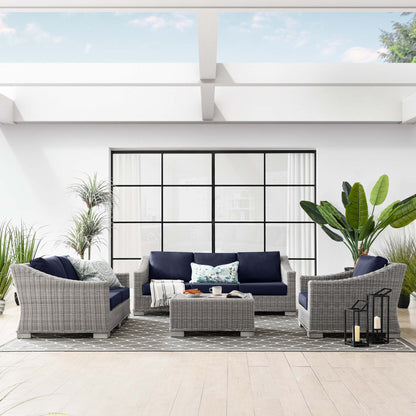 Conway 4-Piece Outdoor Patio Wicker Rattan Furniture Set in Light Gray Navy by Modway (5091)