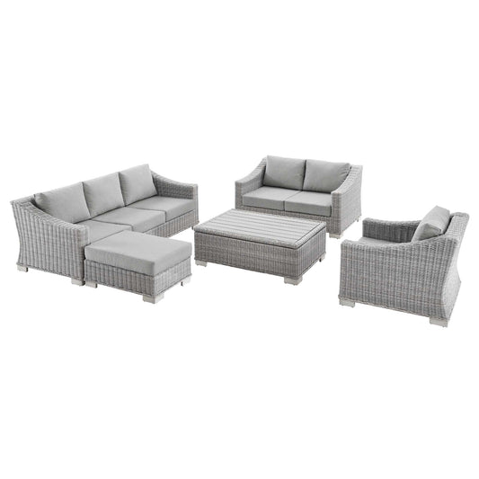 Conway 5-Piece Outdoor Patio Wicker Rattan Furniture Set in Light Gray Gray by Modway (5092)