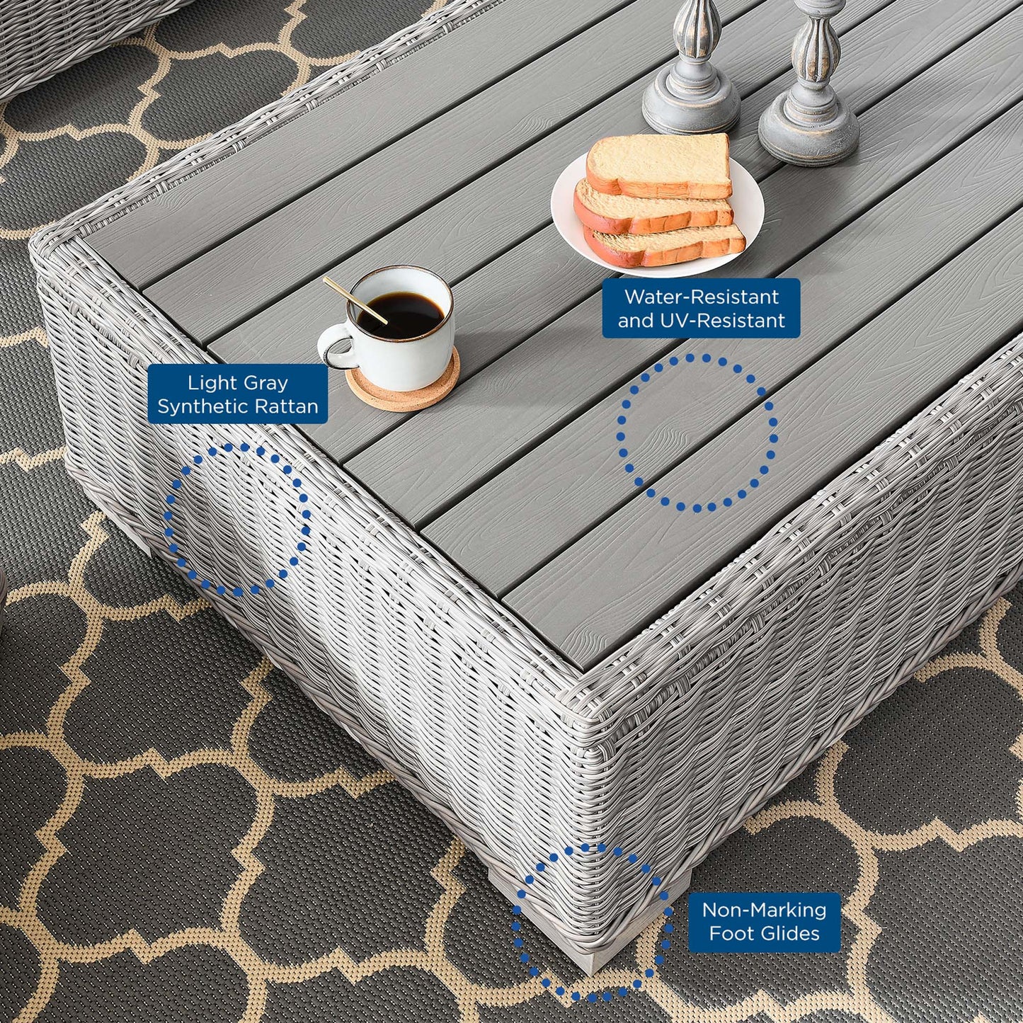 Conway 5-Piece Outdoor Patio Wicker Rattan Furniture Set in Light Gray Navy by Modway (5092)