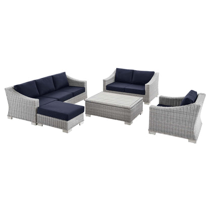 Conway 5-Piece Outdoor Patio Wicker Rattan Furniture Set in Light Gray Navy by Modway (5092)