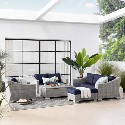 Conway 5-Piece Outdoor Patio Wicker Rattan Furniture Set in Light Gray Navy by Modway (5092)