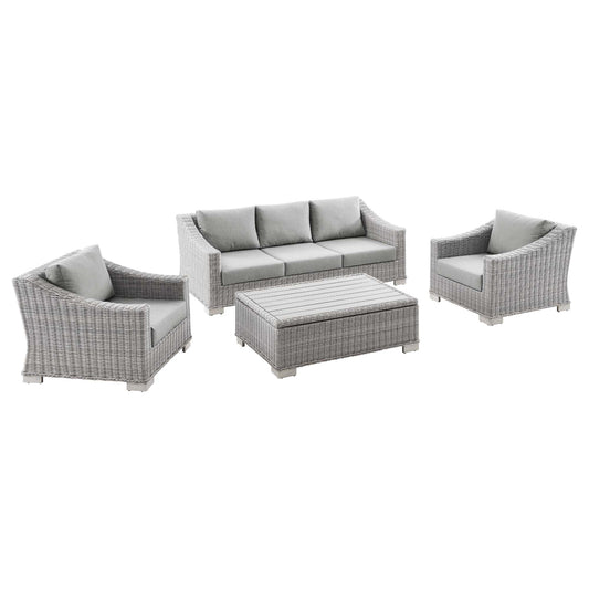Conway 4-Piece Outdoor Patio Wicker Rattan Furniture Set in Light Gray Gray by Modway (5095)