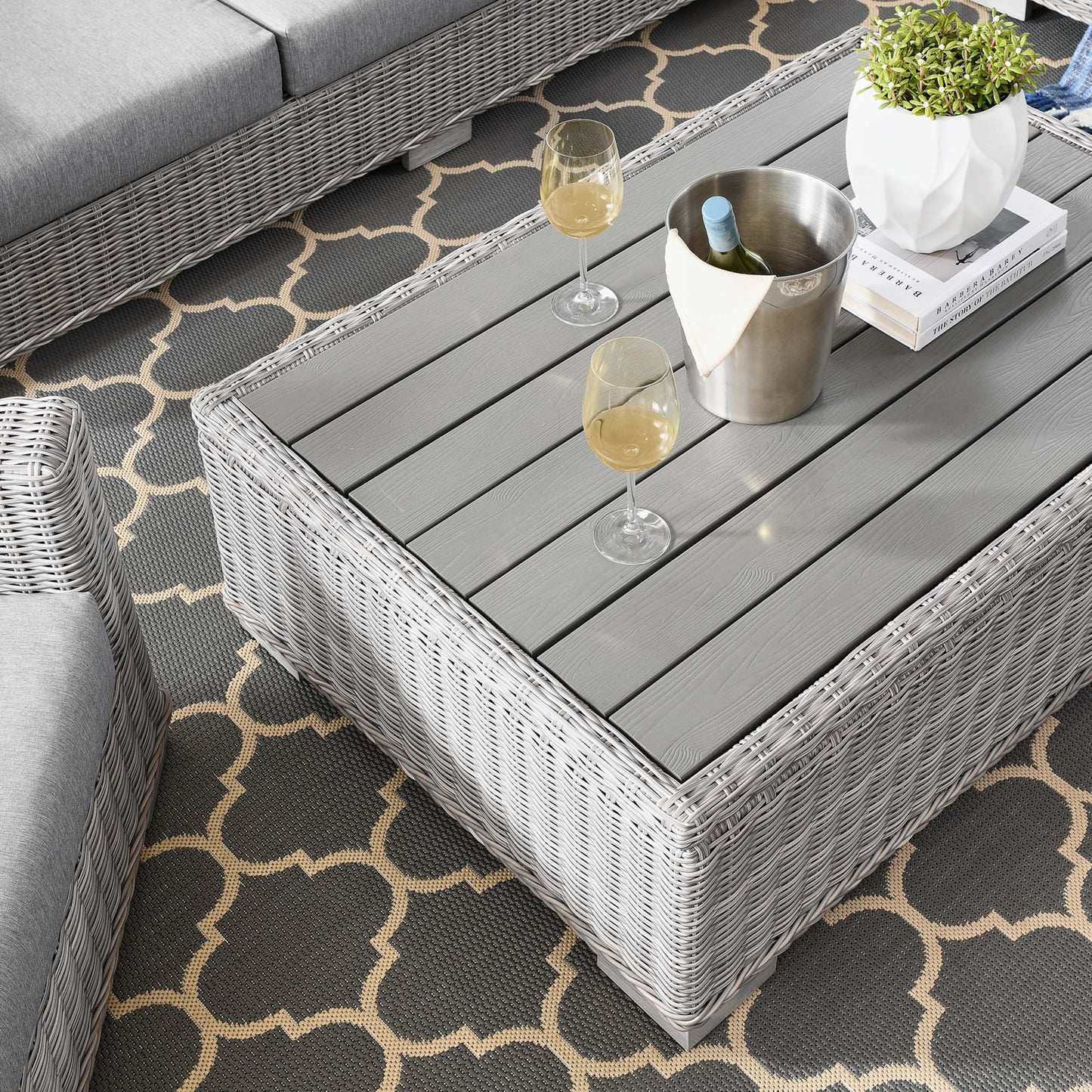 Conway 4-Piece Outdoor Patio Wicker Rattan Furniture Set in Light Gray Gray by Modway (5095)