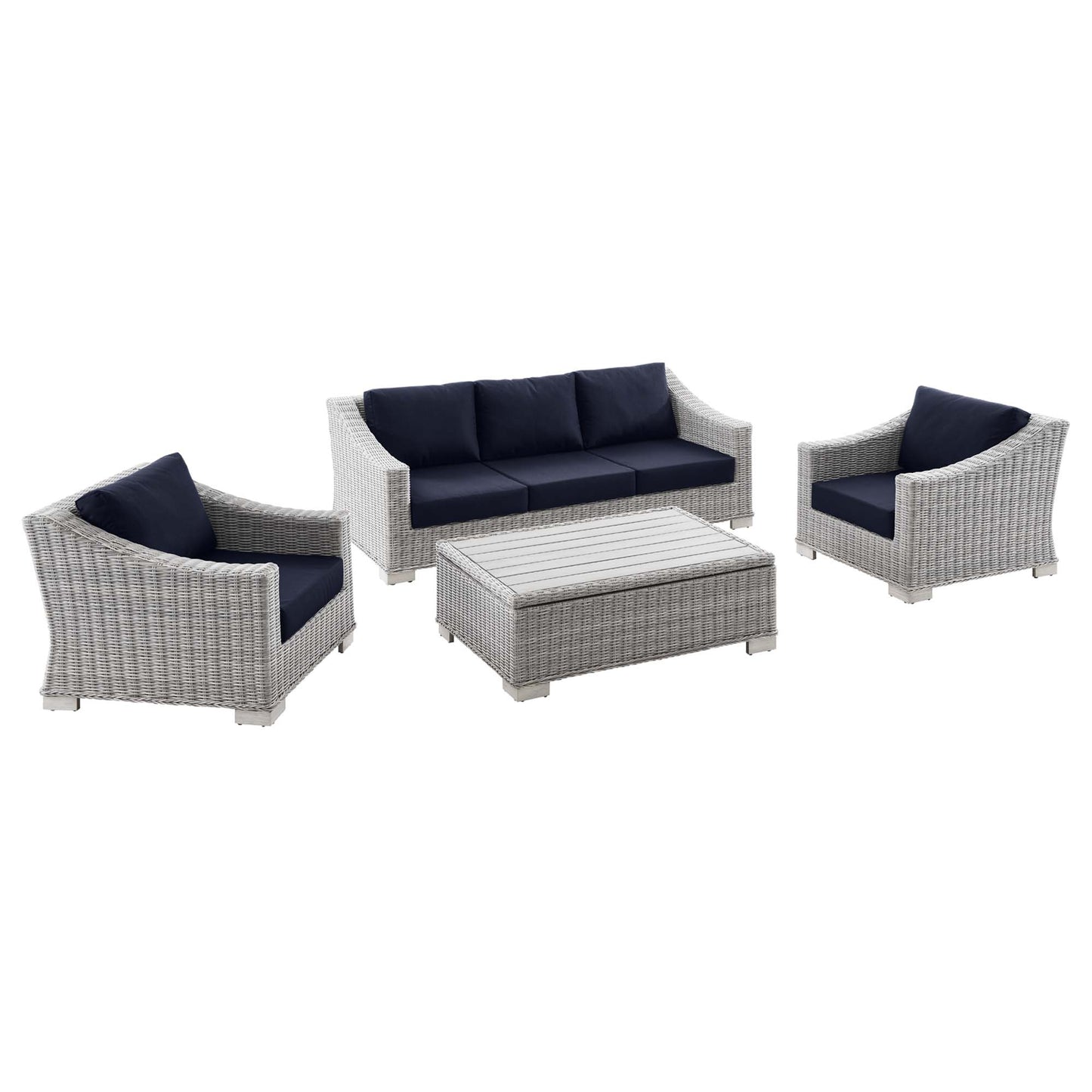 Conway 4-Piece Outdoor Patio Wicker Rattan Furniture Set in Light Gray Navy by Modway (5095)