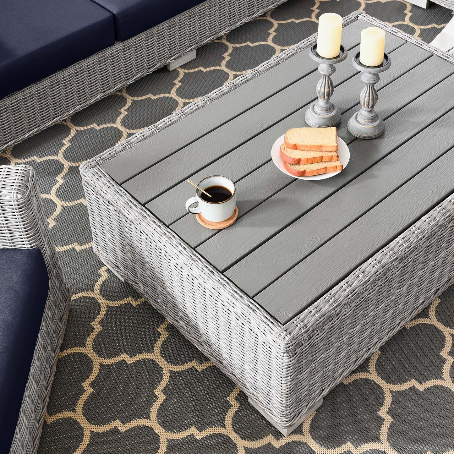 Conway 4-Piece Outdoor Patio Wicker Rattan Furniture Set in Light Gray Navy by Modway (5095)