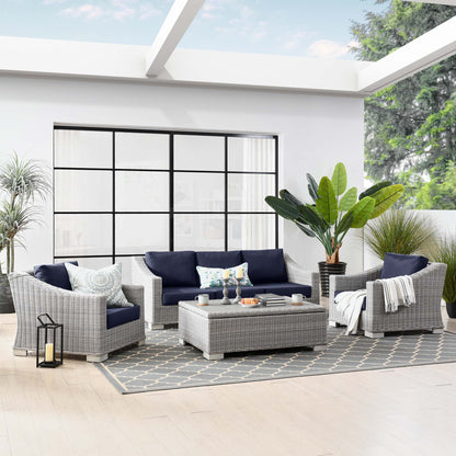 Conway 4-Piece Outdoor Patio Wicker Rattan Furniture Set in Light Gray Navy by Modway (5095)