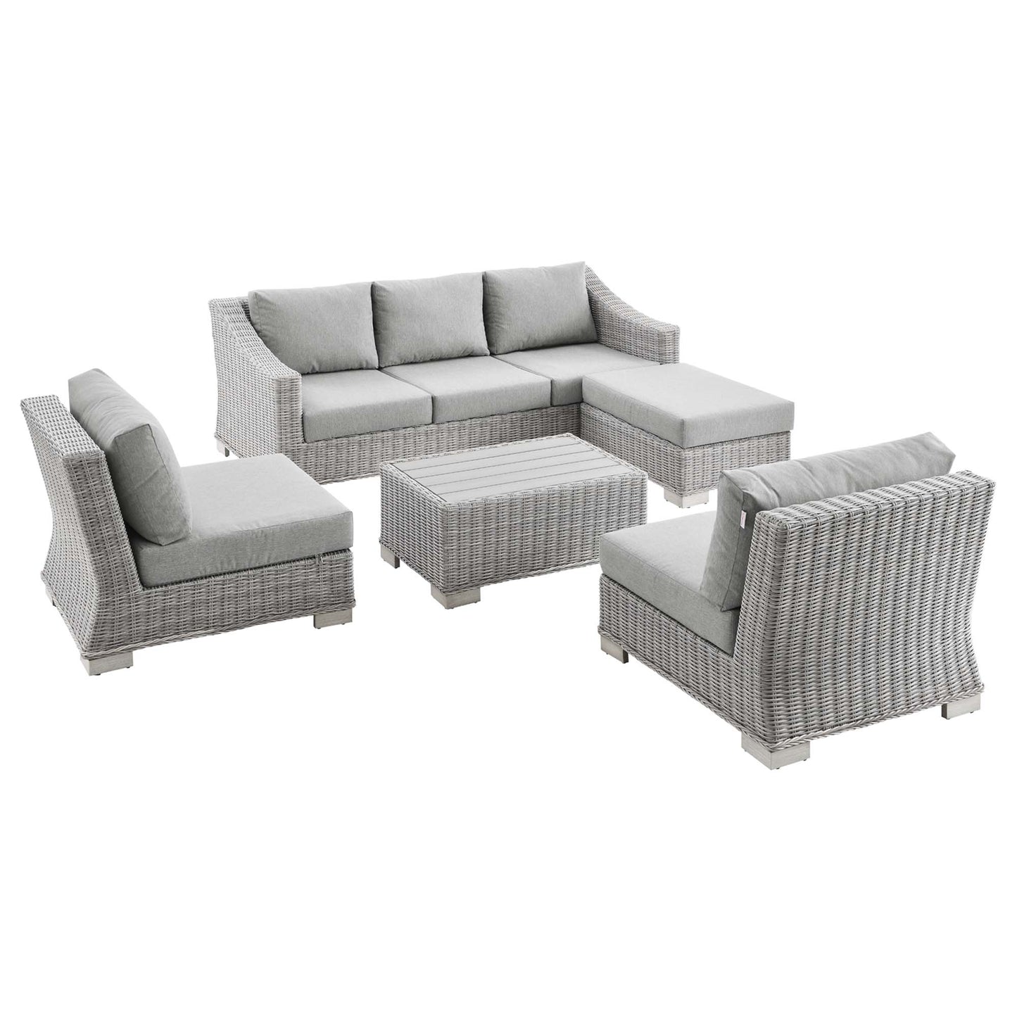 Conway 5-Piece Outdoor Patio Wicker Rattan Furniture Set in Light Gray Gray by Modway (5097)