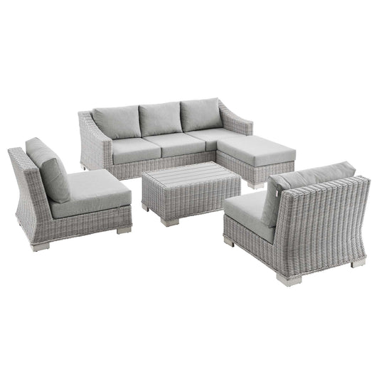 Conway 5-Piece Outdoor Patio Wicker Rattan Furniture Set in Light Gray Gray by Modway (5097)