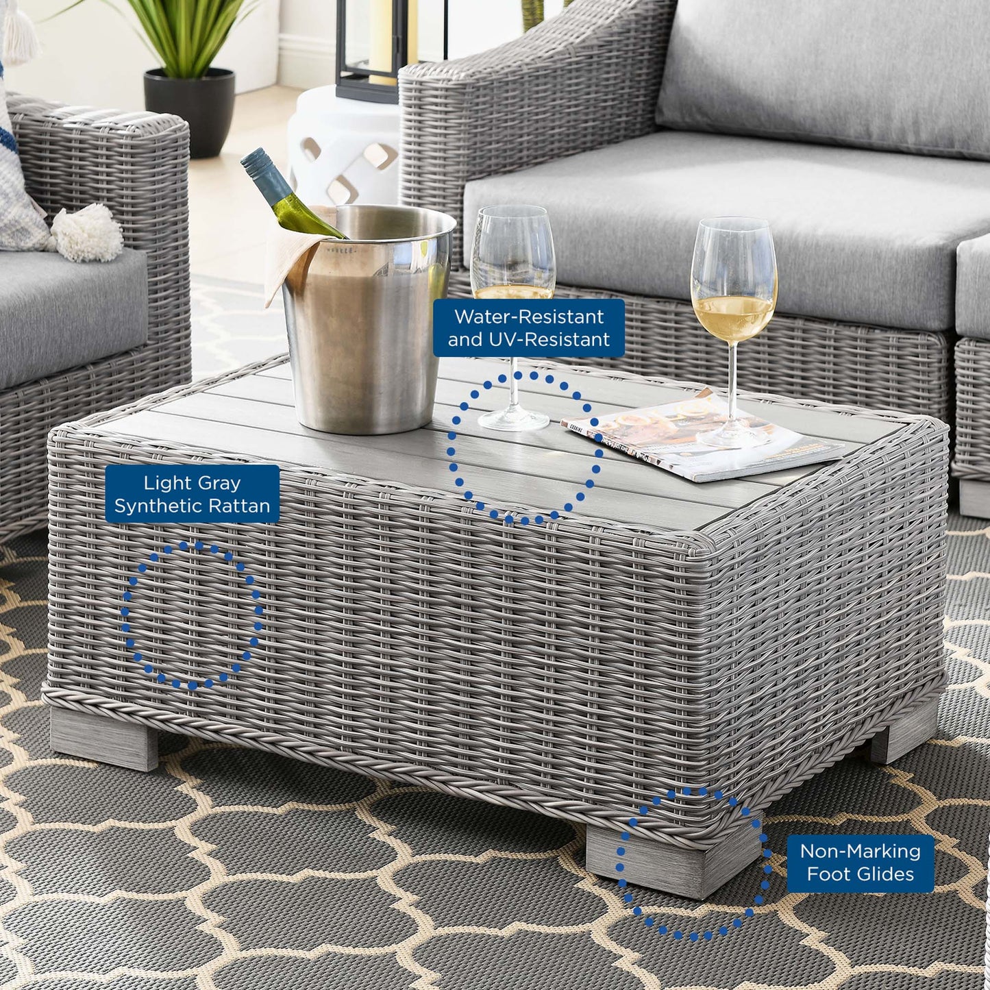 Conway 5-Piece Outdoor Patio Wicker Rattan Furniture Set in Light Gray Gray by Modway (5097)