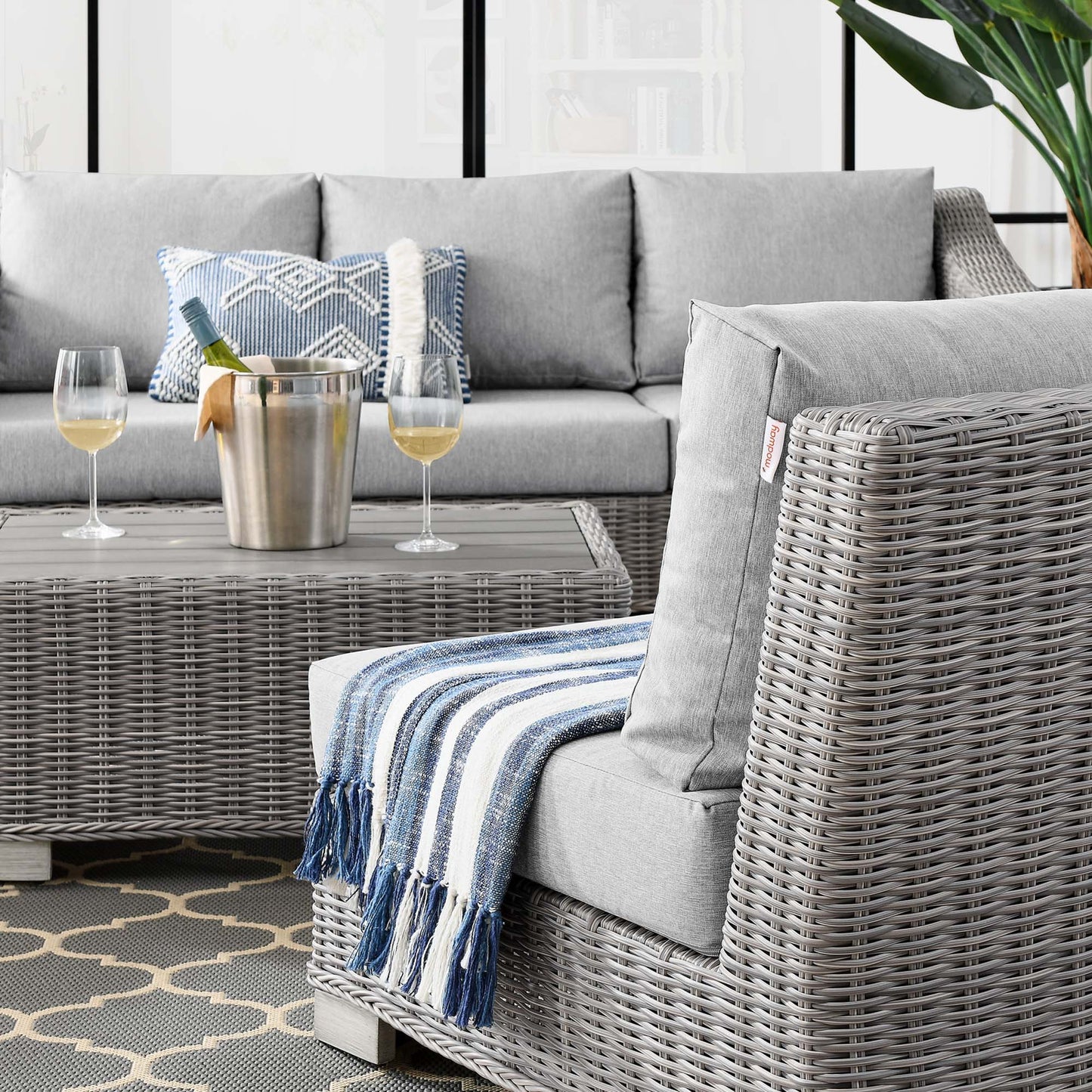 Conway 5-Piece Outdoor Patio Wicker Rattan Furniture Set in Light Gray Gray by Modway (5097)