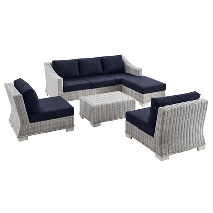 Conway 5-Piece Outdoor Patio Wicker Rattan Furniture Set in Light Gray Navy by Modway (5097)