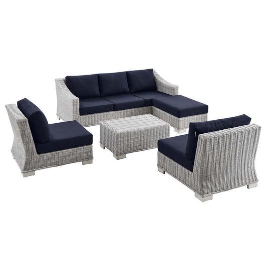 Conway 5-Piece Outdoor Patio Wicker Rattan Furniture Set in Light Gray Navy by Modway (5097)