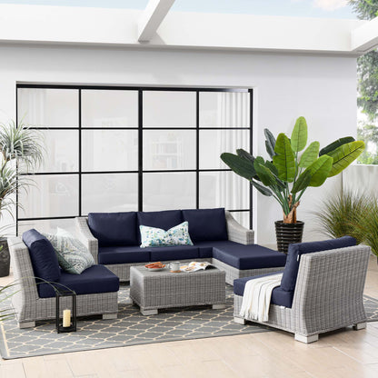 Conway 5-Piece Outdoor Patio Wicker Rattan Furniture Set in Light Gray Navy by Modway (5097)