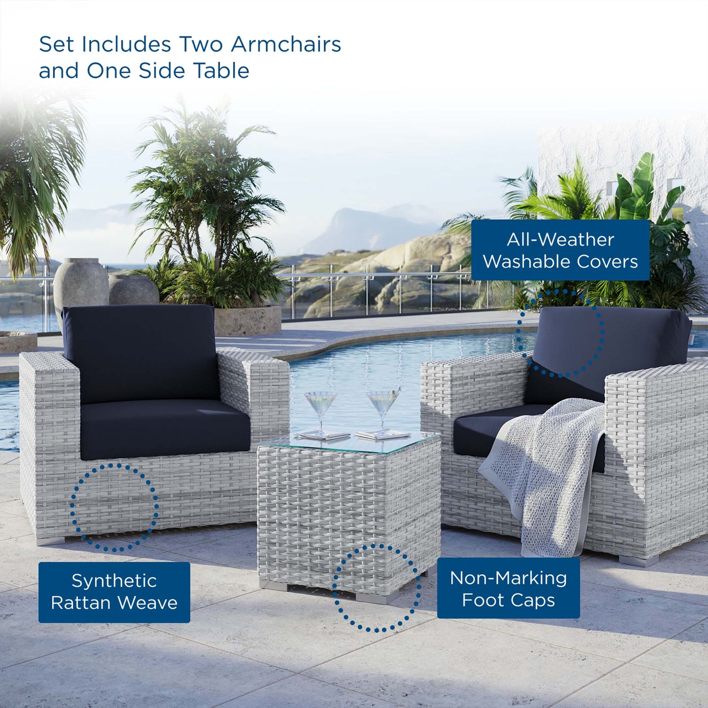 Convene 3-Piece Outdoor Patio Set in Light Gray Navy by Modway (EEI-5444)