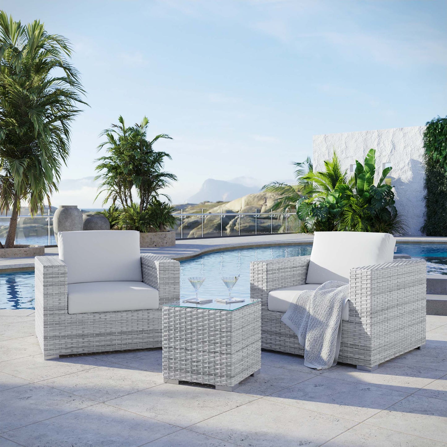 Convene 3-Piece Outdoor Patio Set in Light Gray White by Modway (EEI-5444)
