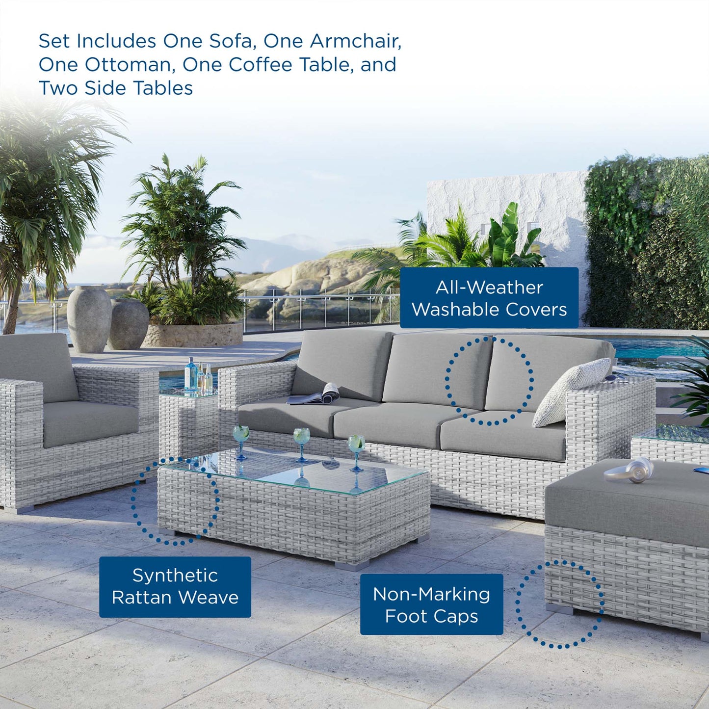 Convene 6-Piece Outdoor Patio Set in Light Gray Gray by Modway (EEI-5449)