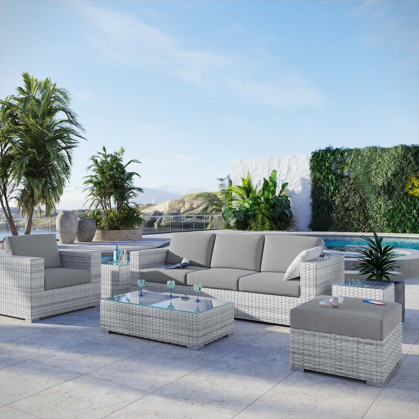 Convene 6-Piece Outdoor Patio Set in Light Gray Gray by Modway (EEI-5449)