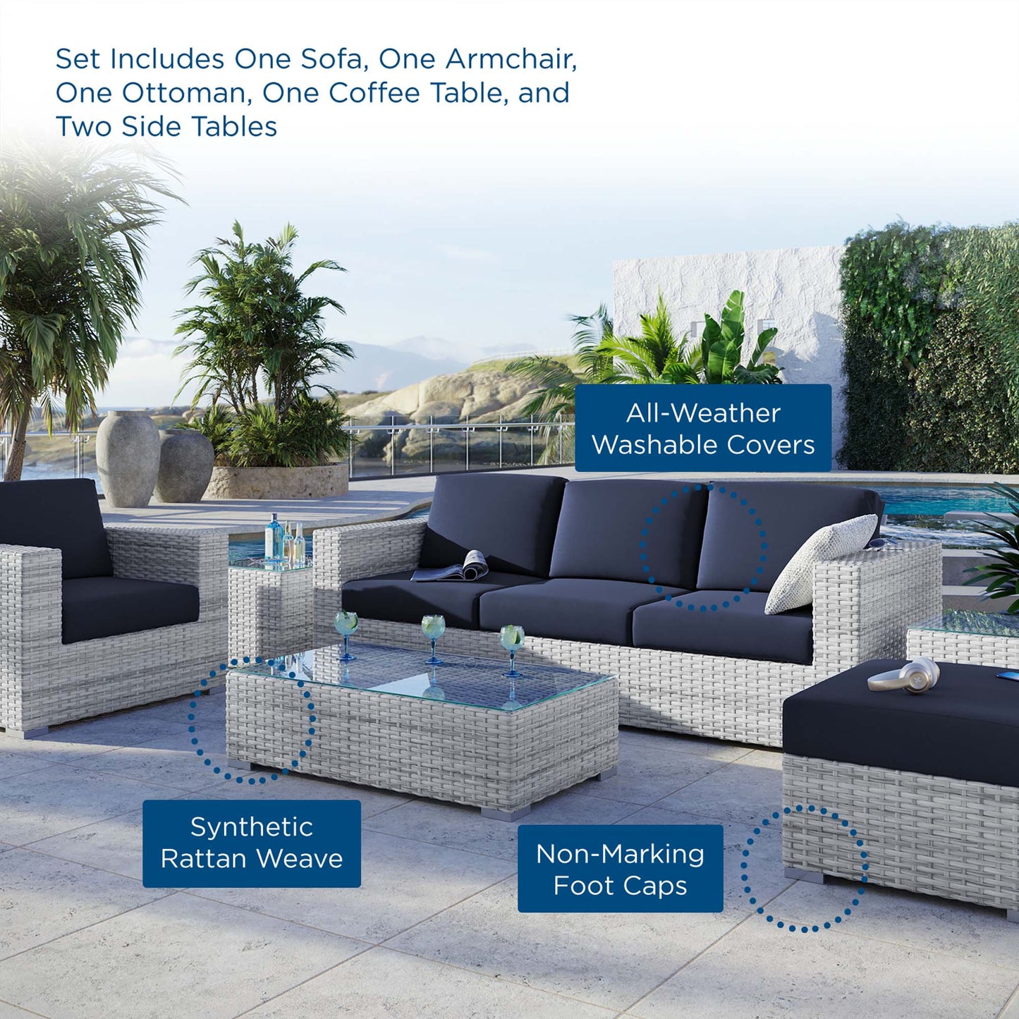 Convene 6-Piece Outdoor Patio Set in Light Gray Navy by Modway (EEI-5449)