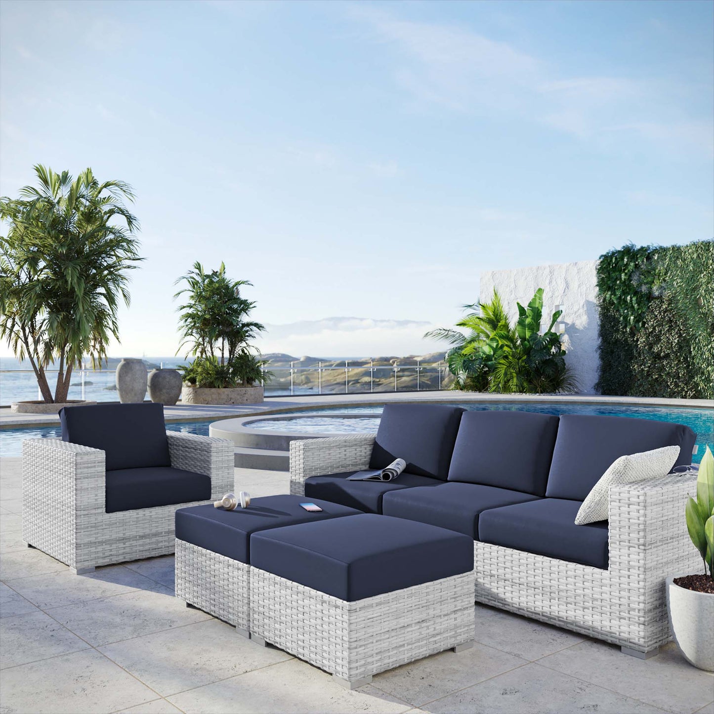Convene 4-Piece Outdoor Patio Set in Light Gray Navy by Modway (EEI-5451)