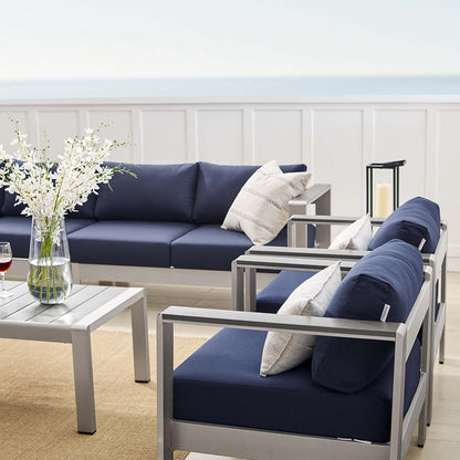 Shore Aluminum 8-Piece Sectional Sofa Set - Silver Navy by Modway