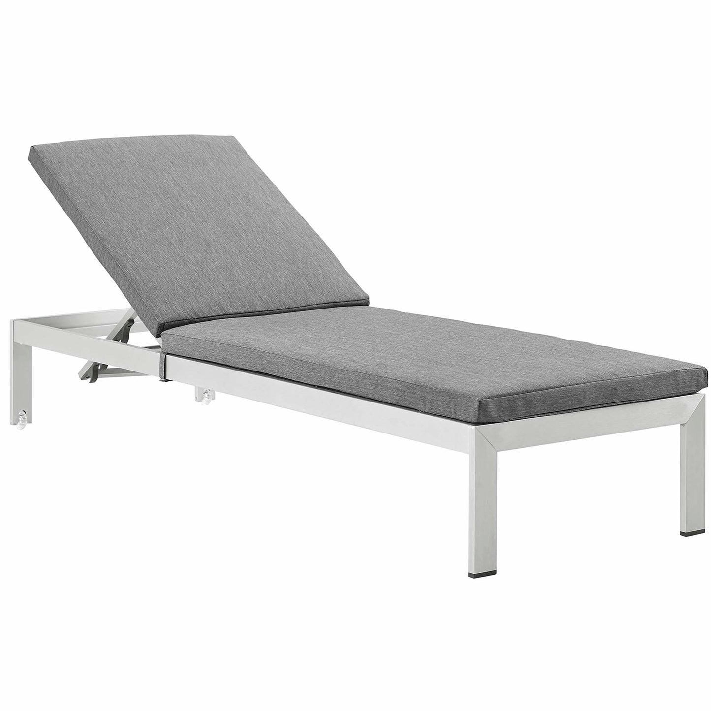 Shore Outdoor Patio Aluminum Chaise with Cushions in Silver Gray by Modway (5547)