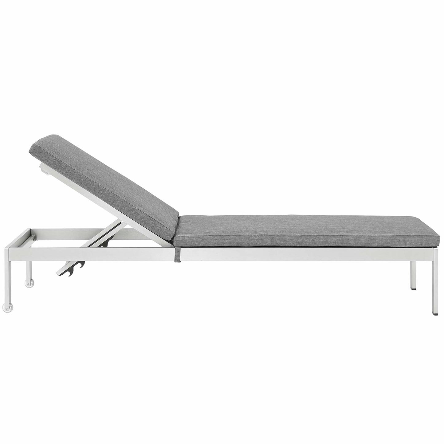 Shore Outdoor Patio Aluminum Chaise with Cushions in Silver Gray by Modway (5547)