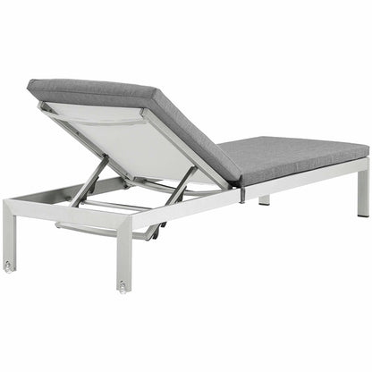 Shore Outdoor Patio Aluminum Chaise with Cushions in Silver Gray by Modway (5547)