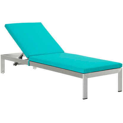 Shore Outdoor Patio Aluminum Chaise with Cushions in Silver Turquoise by Modway (5547)