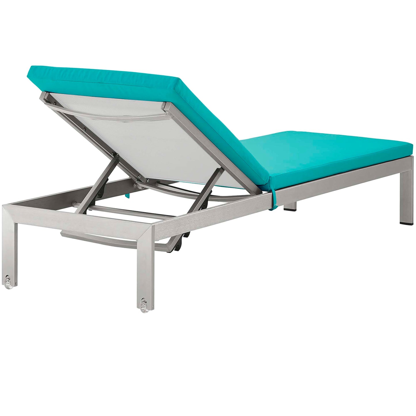 Shore Outdoor Patio Aluminum Chaise with Cushions in Silver Turquoise by Modway (5547)