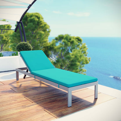 Shore Outdoor Patio Aluminum Chaise with Cushions in Silver Turquoise by Modway (5547)