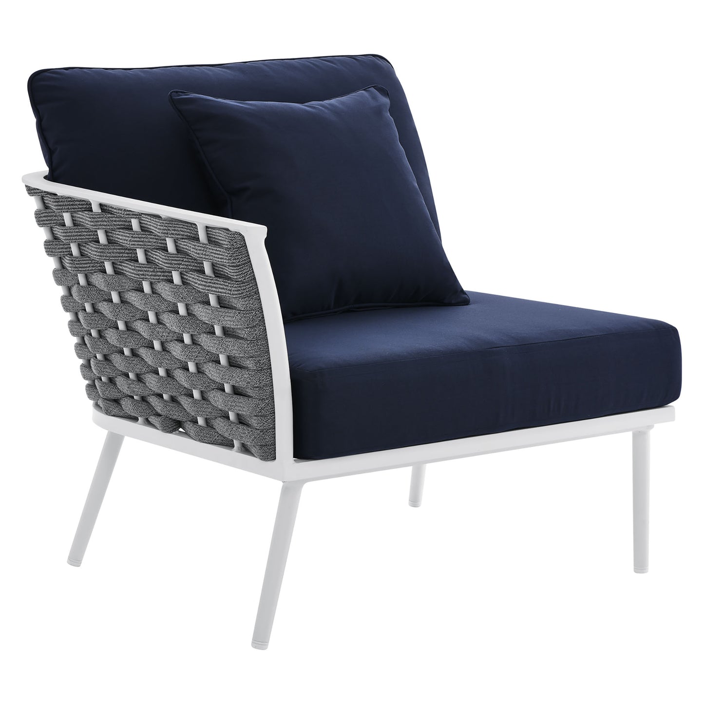 Stance Outdoor Patio Aluminum Left-Facing Armchair in White Navy by Modway (5565)
