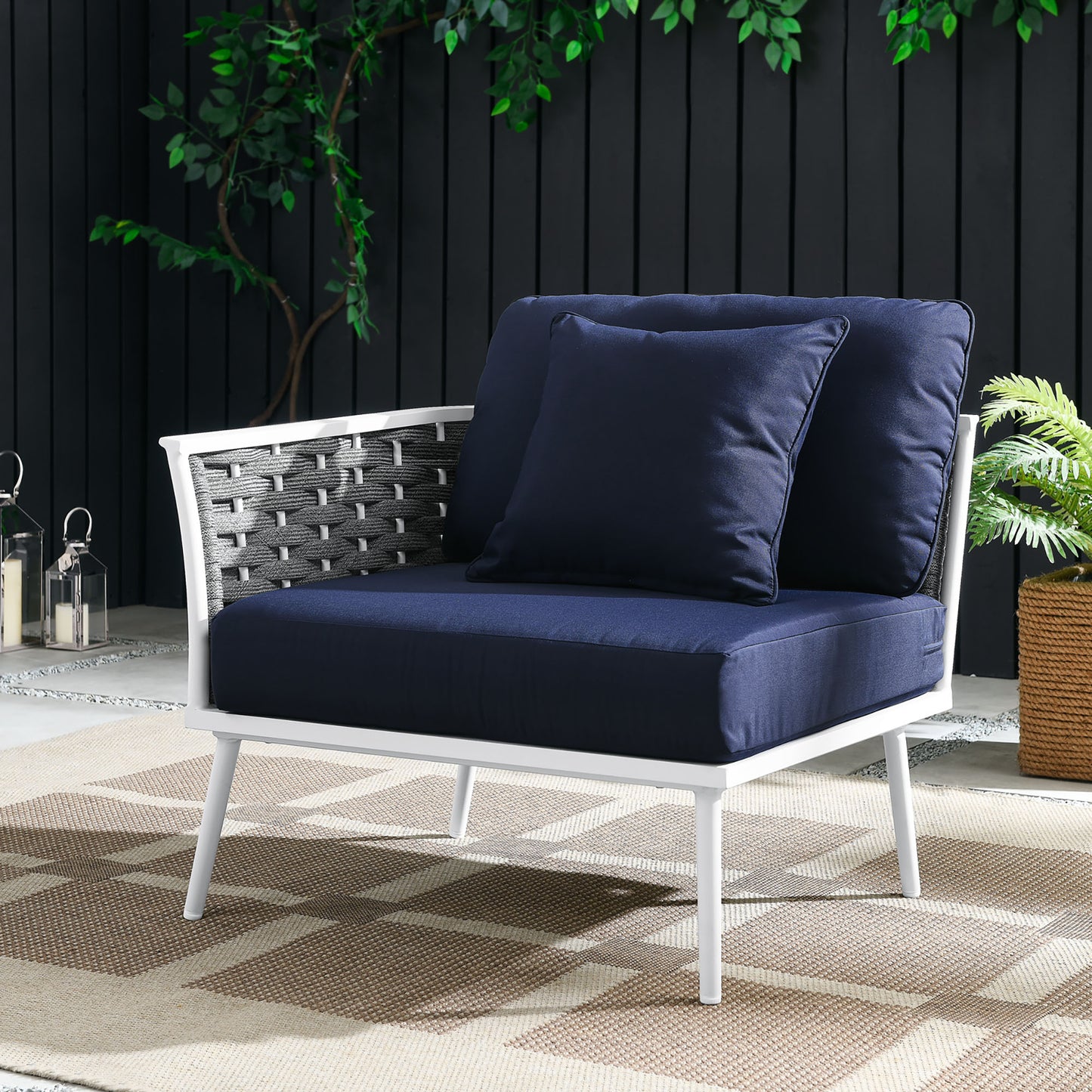Stance Outdoor Patio Aluminum Left-Facing Armchair in White Navy by Modway (5565)