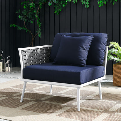 Stance Outdoor Patio Aluminum Left-Facing Armchair in White Navy by Modway (5565)