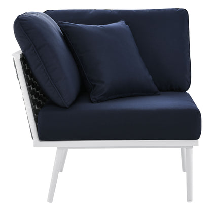 Stance Outdoor Patio Aluminum Corner Chair in White Navy by Modway (5567)