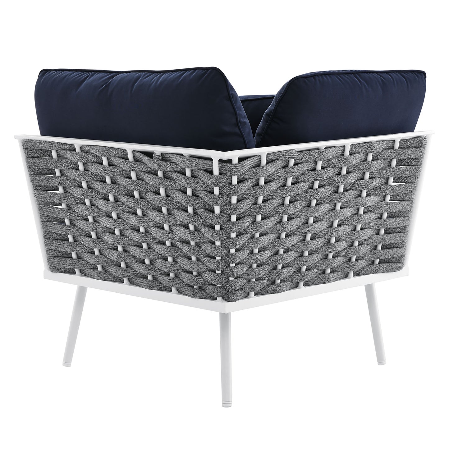 Stance Outdoor Patio Aluminum Corner Chair in White Navy by Modway (5567)
