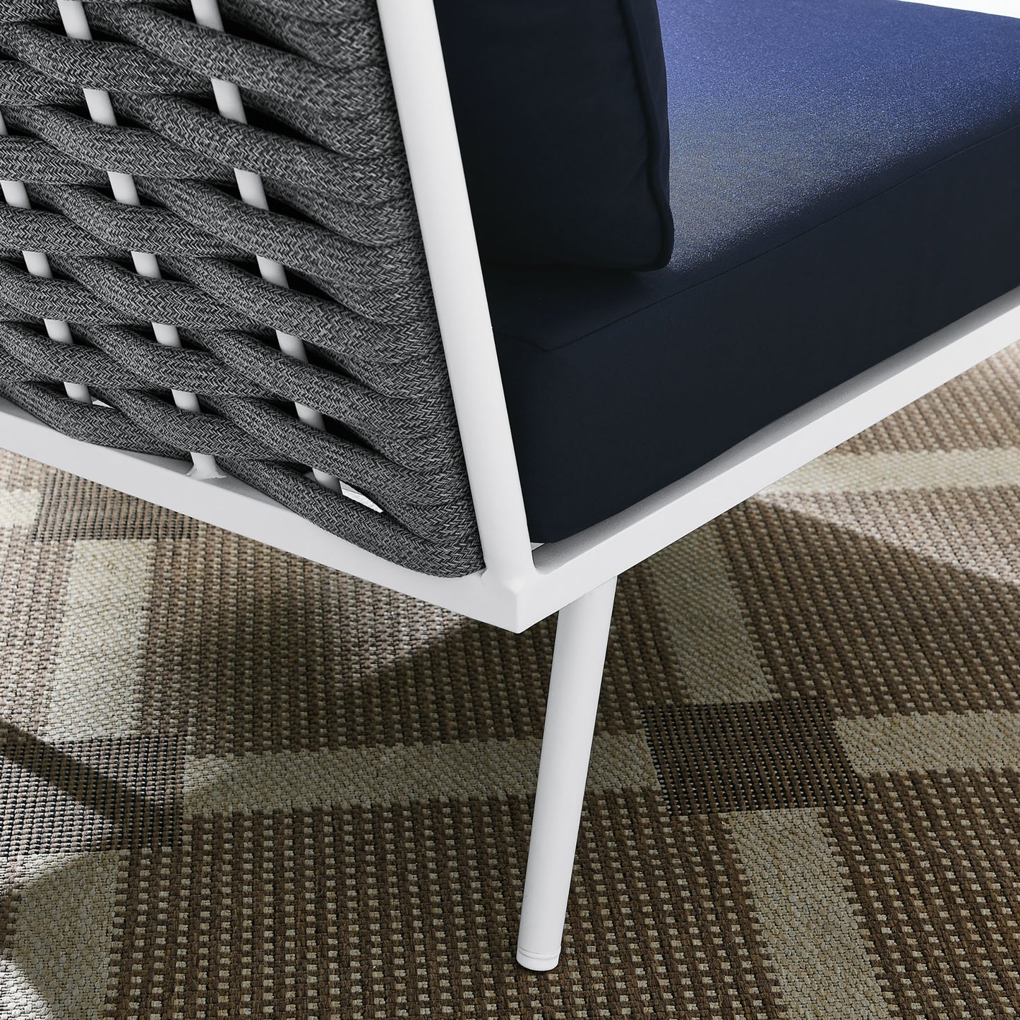 Stance Outdoor Patio Aluminum Corner Chair in White Navy by Modway (5567)